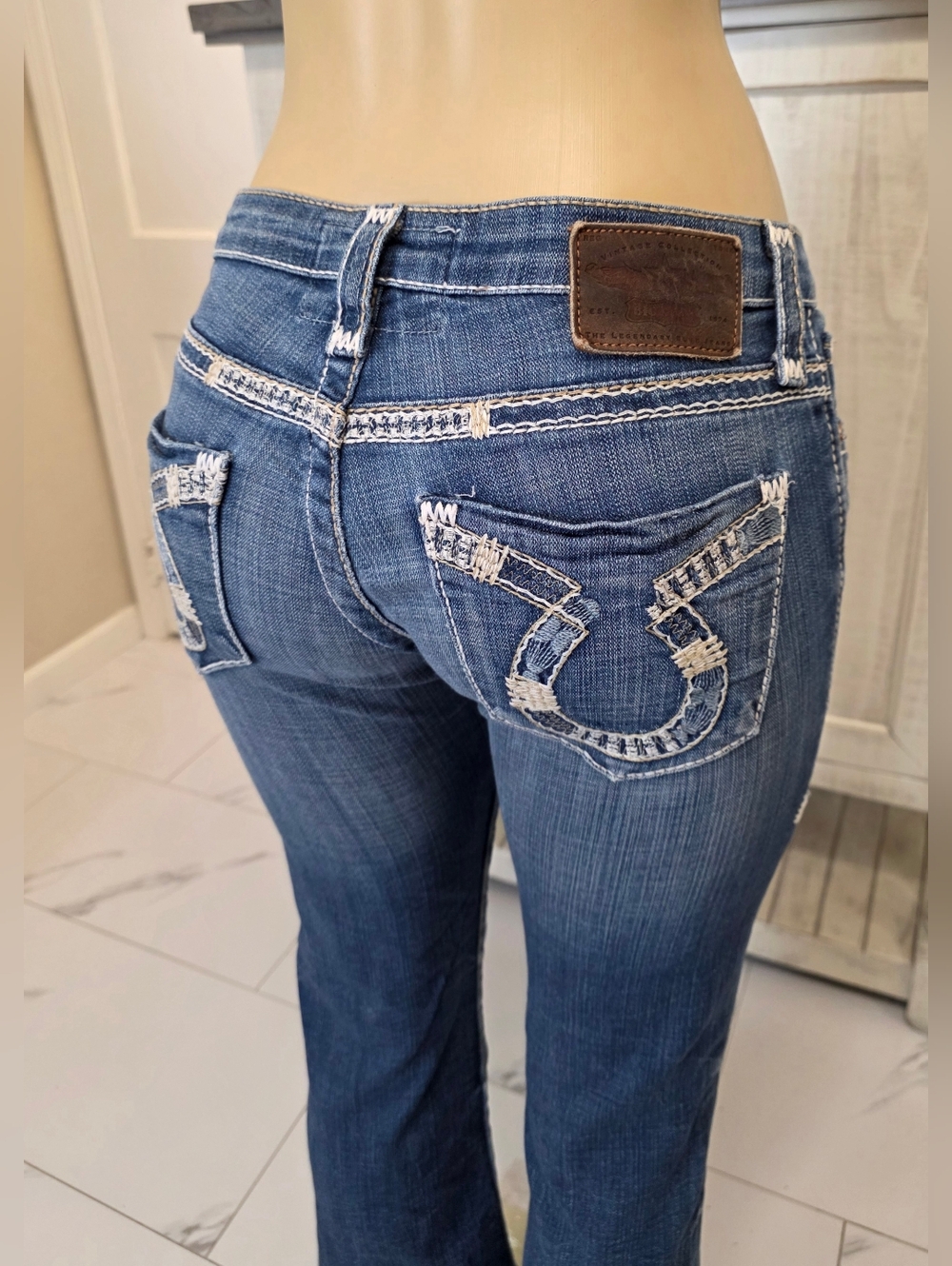 Big Star Women's Boot Cut Jeans in Blue with White Contrast Stitching